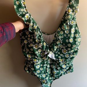 Green Floral One Piece Swim Suit